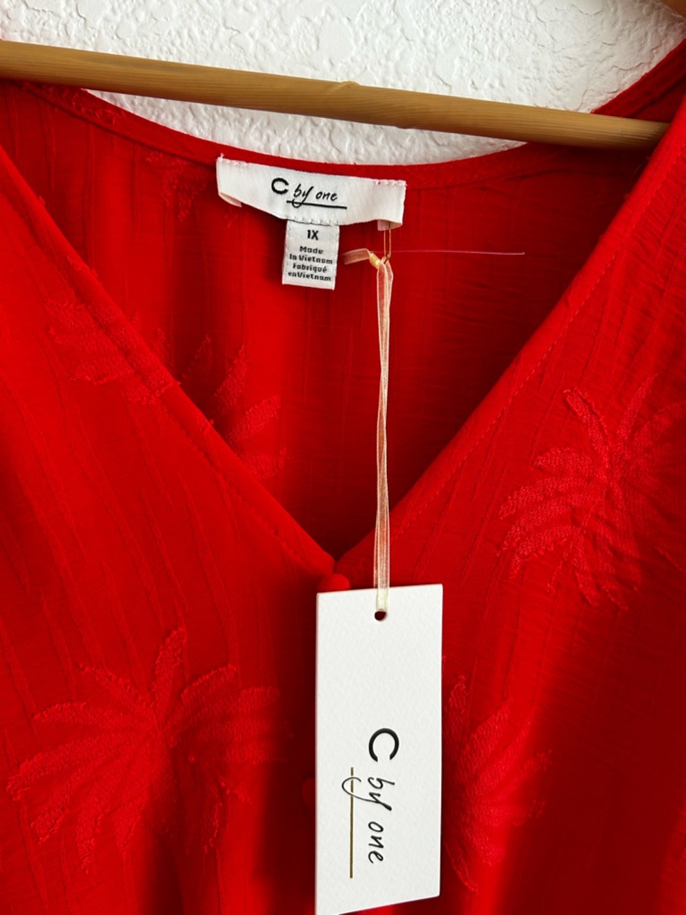 C BY ONE Plus Size 1X Red Orange Maxi Dress RUFFLE SLEEVE SMOCKED WAIST POCKETS - Picture 6 of 9